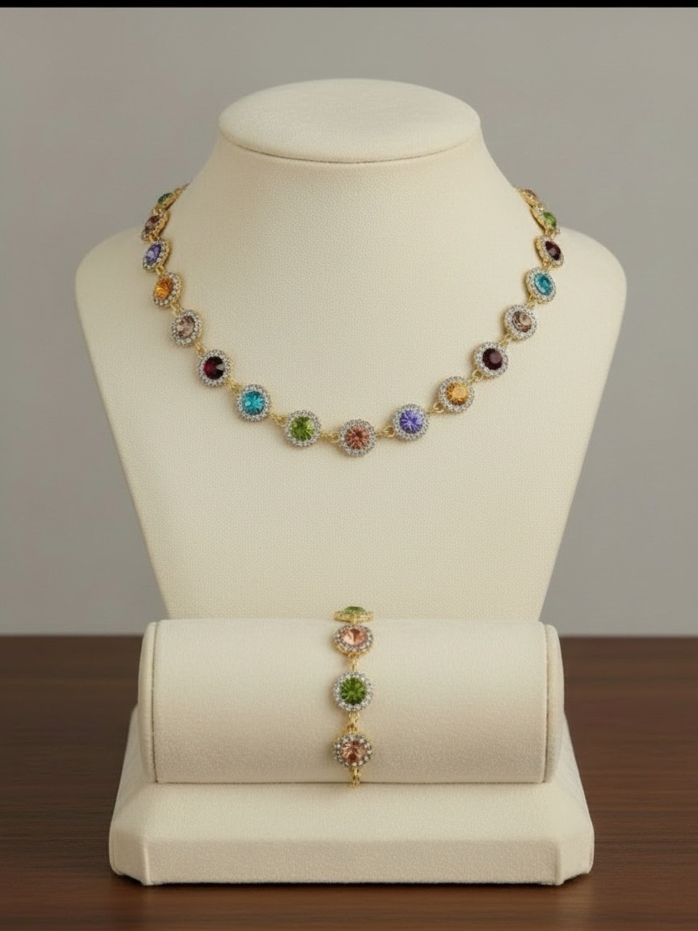 Multicolor Crystal Halo Necklace and Bracelet Set